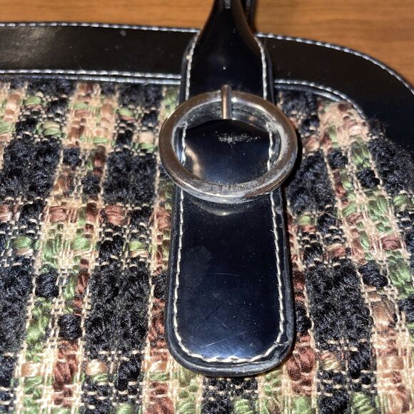 MaggiB Shoulder Purse Black Brown Green Plaid Tweed Snap Close Faux Leather Trim - Picture 14 of 16